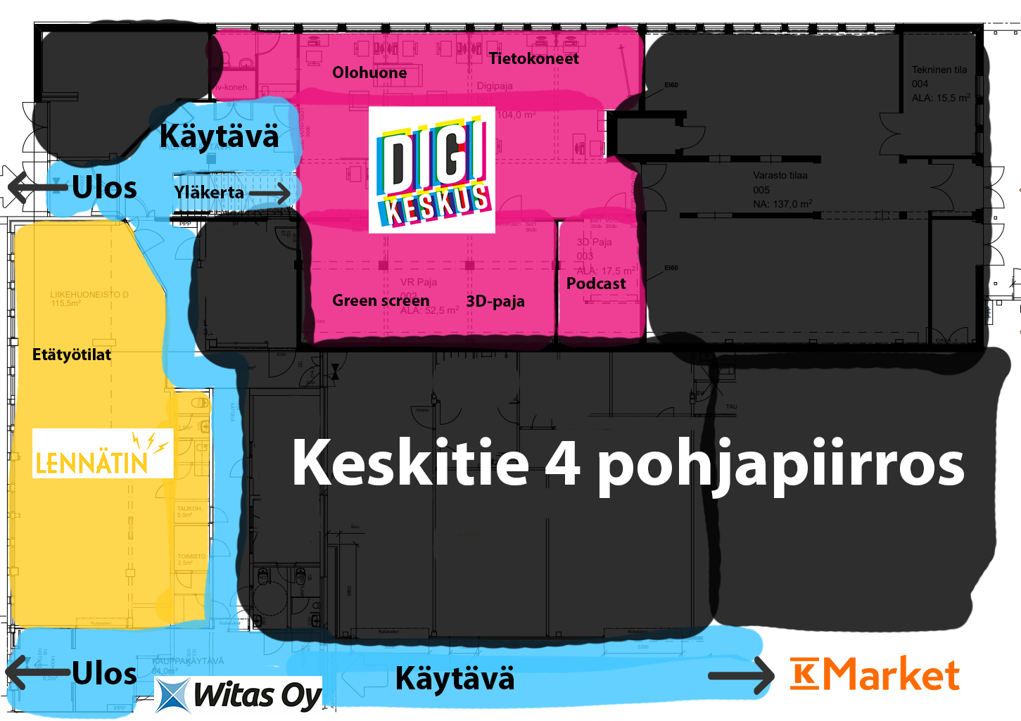digikeskus ja lennätin pohjapiirrustus valmis